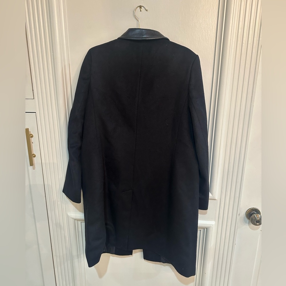 Lauren Ralph Lauren Double-Breasted Coat 14 | Faux-Leather Trim Wool Blend - Picture 13 of 14